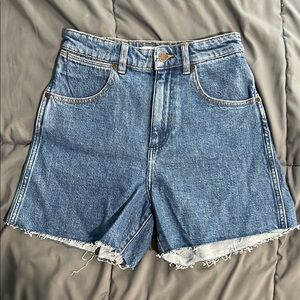 Wrangler Blue Jean Shorts with Frayed Hem
